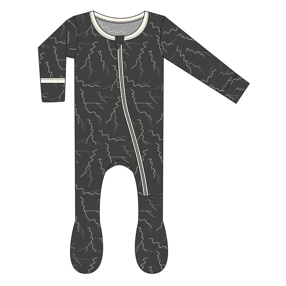 KicKee Pants, Baby Boy Apparel - Pajamas,  Kickee Pants - Print Footie with Zipper - Zebra Lightning