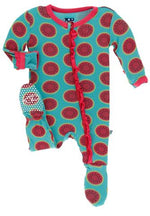 KicKee Pants, Baby Girl Apparel - Pajamas,  KicKee Pants - Print Muffin Ruffle Footie - Neptune Watermelon