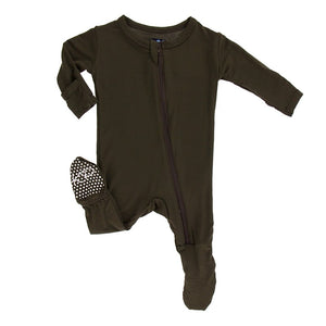 KicKee Pants, Baby Boy Apparel - Pajamas,  KicKee Pants Zipper Basic Footie- Bark