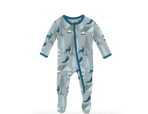 Kickee Pants - Print Footie with Zipper in Pearl Blue Wilderness Guide - Eden Lifestyle