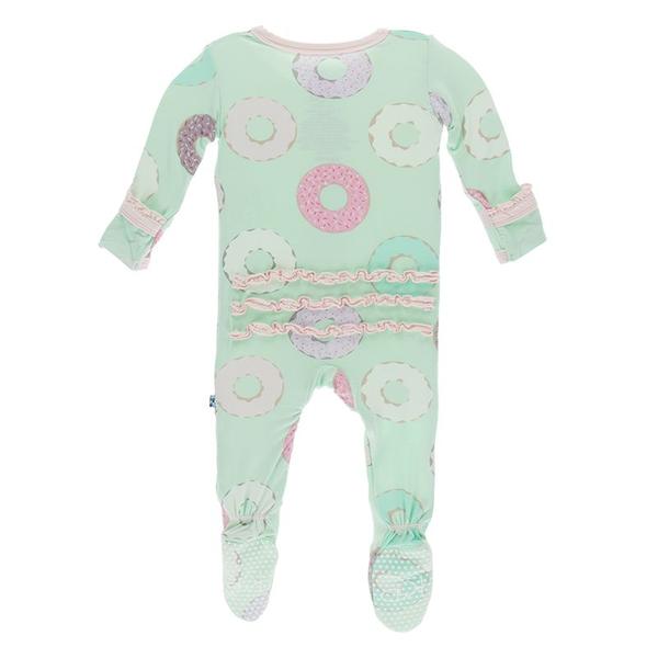 Kickee Pants - Print Muffin Ruffle Footie with Zipper in Pistachio Donuts - Eden Lifestyle