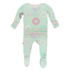 Kickee Pants - Print Muffin Ruffle Footie with Zipper in Pistachio Donuts - Eden Lifestyle