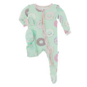 Kickee Pants - Print Muffin Ruffle Footie with Zipper in Pistachio Donuts - Eden Lifestyle