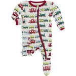 KicKee Pants, Baby Boy Apparel - Pajamas,  Kickee Pants - Print Footie with Zipper - Natural Toy Train