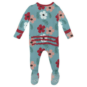 Kickee Pants Print Muffin Ruffle Footie with Zipper in Glacier Wildflowers - Eden Lifestyle