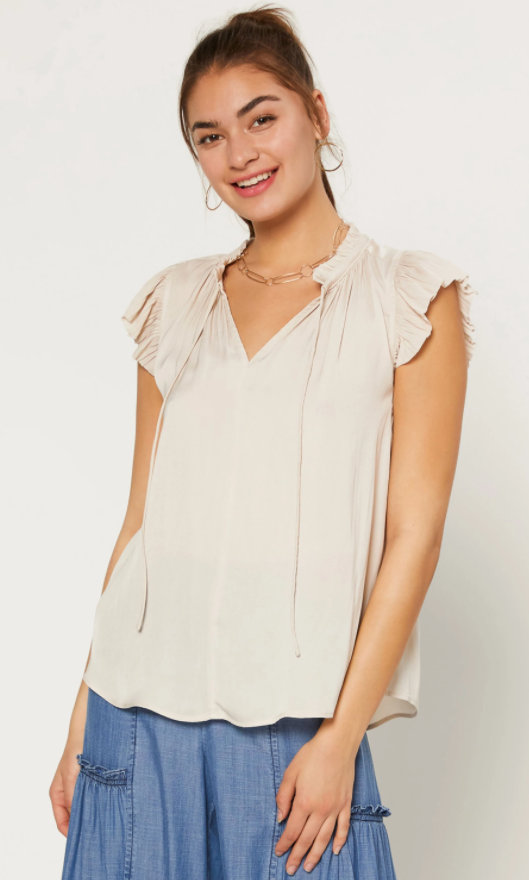 Margot Ecru Pleated Sleeve Blouse - Eden Lifestyle