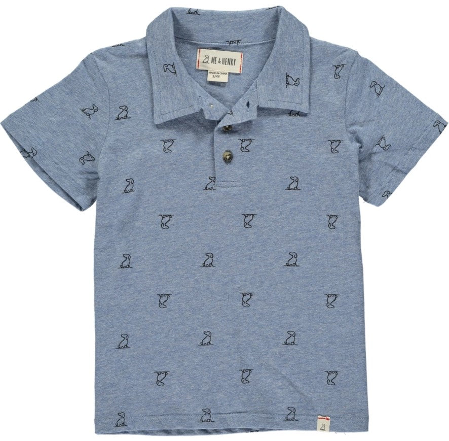 Me & Henry, Boy - Shirts,  Me & Henry - Blue Henry Dog Print Polo