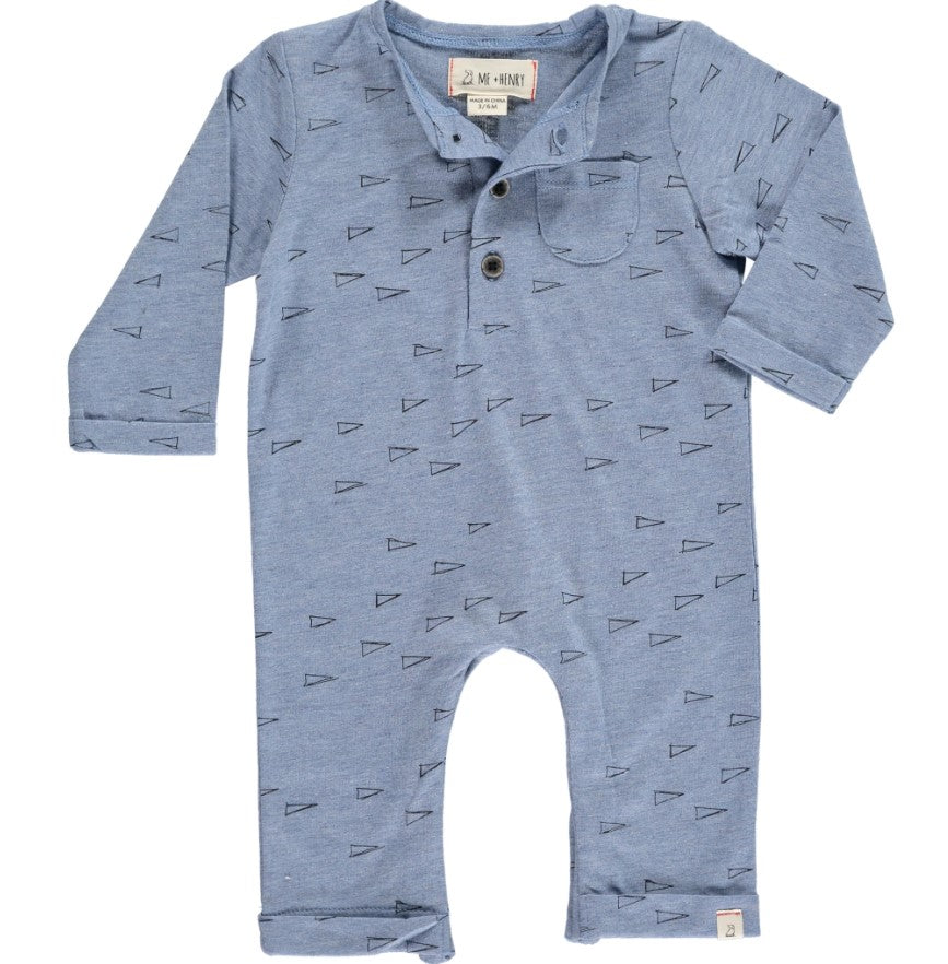 Me & Henry, Baby Boy Apparel - Rompers,  Me and Henry - Blue Print Romper