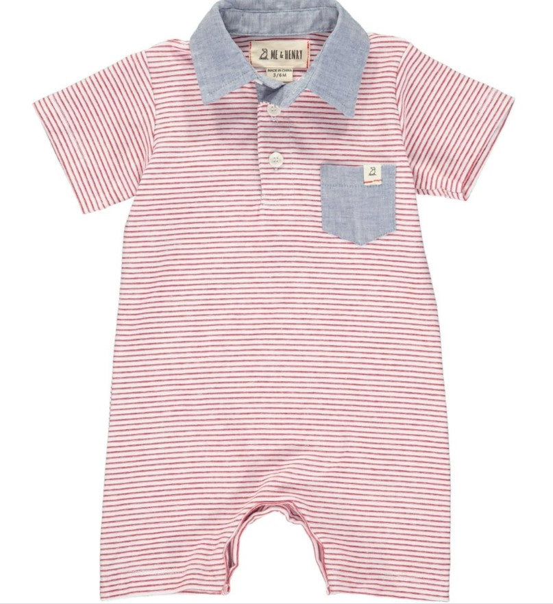 Me & Henry, Baby Boy Apparel - Rompers,  Me & Henry - Red/White Stripe Polo Romper