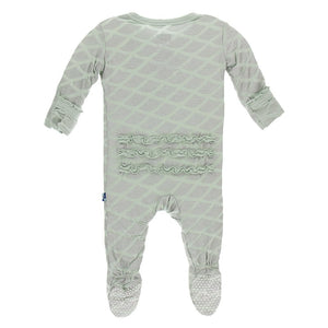 KicKee Pants, Baby Girl Apparel - Pajamas,  Kickee Pants Print Muffin Ruffle Footie with Zipper in Iridescent Mermaid Scales
