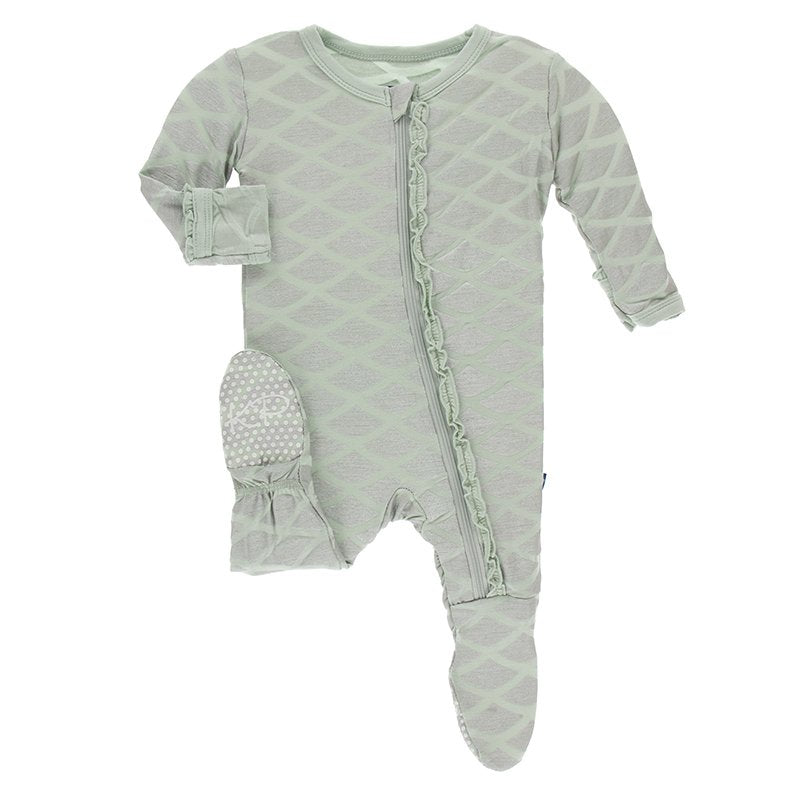KicKee Pants, Baby Girl Apparel - Pajamas,  Kickee Pants Print Muffin Ruffle Footie with Zipper in Iridescent Mermaid Scales