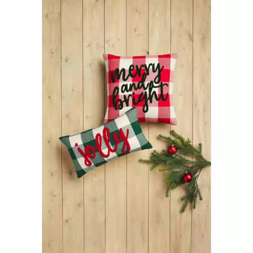 Mud Pie Jolly Christmas Plaid Pillow - Eden Lifestyle