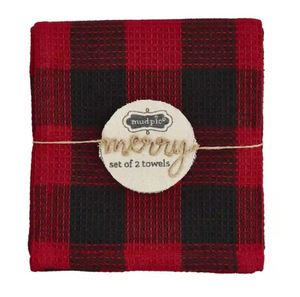 Mud Pie Merry Dish Towel Set, Buffalo Plaid