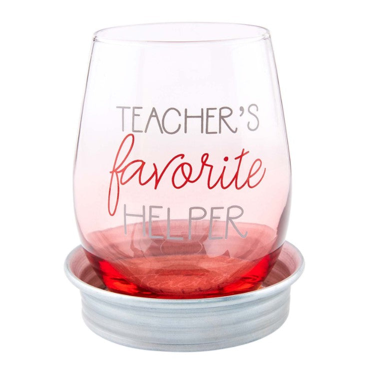 Mud Pie Favorite Helper Wine Glass and Coaster Set - Eden Lifestyle