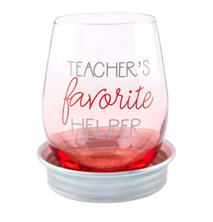 Mud Pie Favorite Helper Wine Glass and Coaster Set - Eden Lifestyle