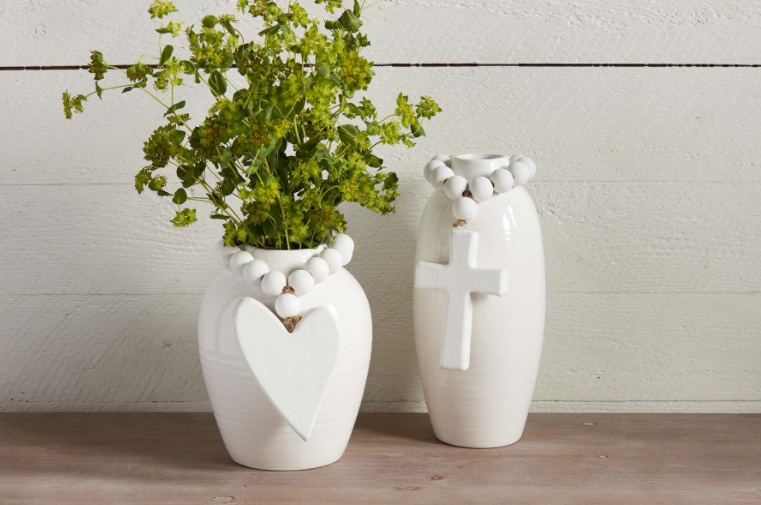 Mud Pie Short Stoneware Beaded Vase - Eden Lifestyle