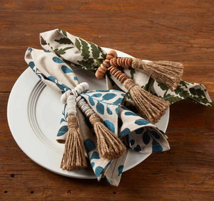White BEADED TASSEL NAPKIN RING - Eden Lifestyle