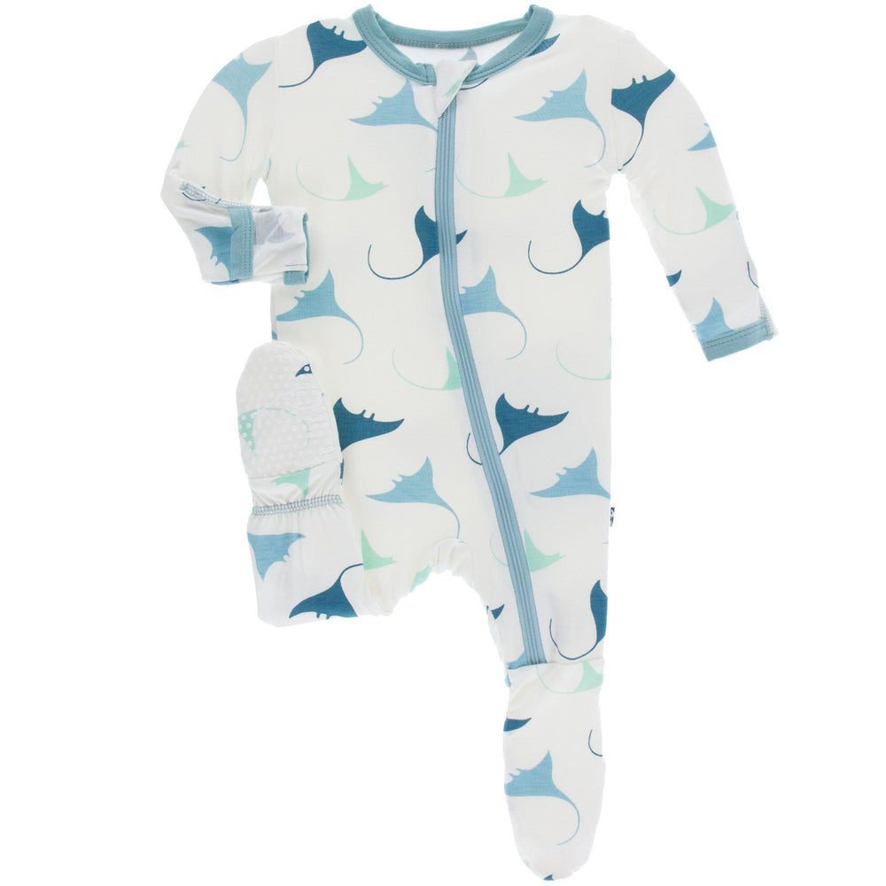 KicKee Pants, Baby Boy Apparel - One-Pieces,  KicKee Pants - Footie w/Zipper Natural Manta Ray