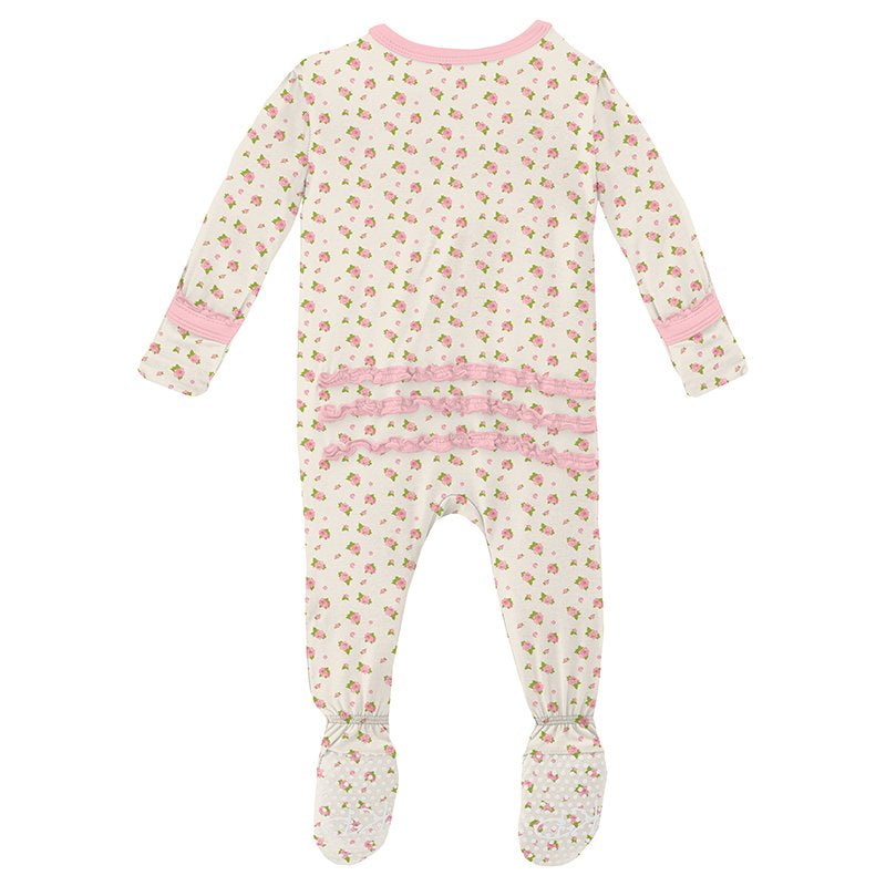 Kickee Pants Print Muffin Ruffle Footie with Zipper in Natural Buds - Eden Lifestyle
