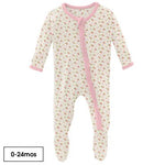Kickee Pants Print Muffin Ruffle Footie with Zipper in Natural Buds - Eden Lifestyle
