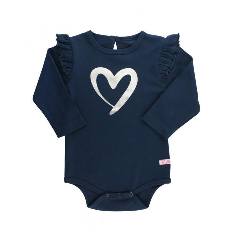 Ruffle Butts, Baby Girl Apparel - One-Pieces,  Navy Heart Onesie