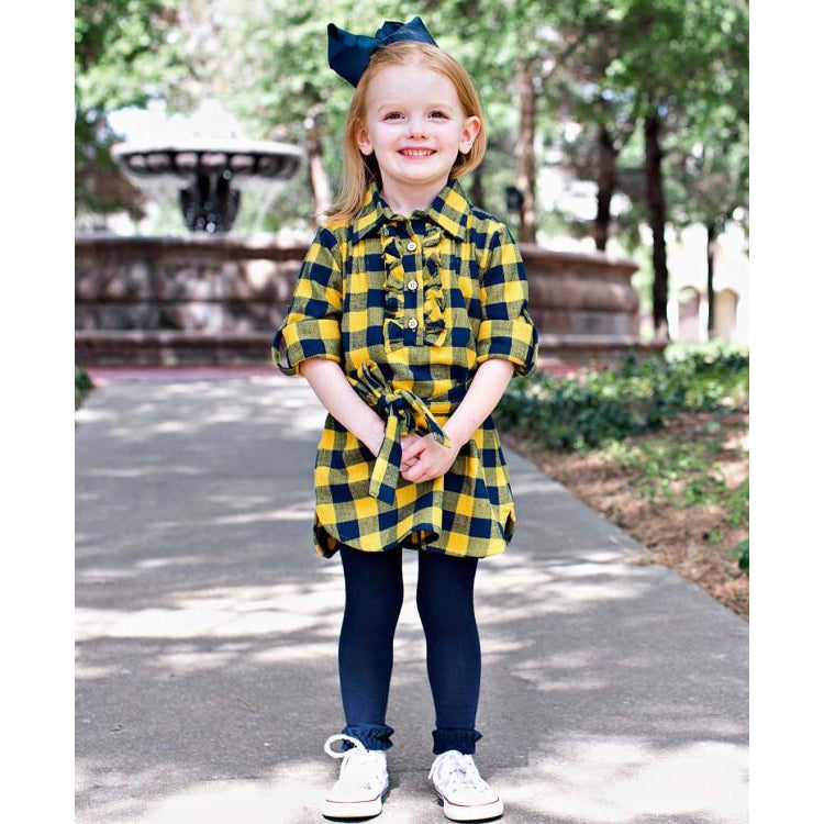 Ruffle Butts, Girl - Dresses,  Navy & Mustard Buffalo Plaid Dress