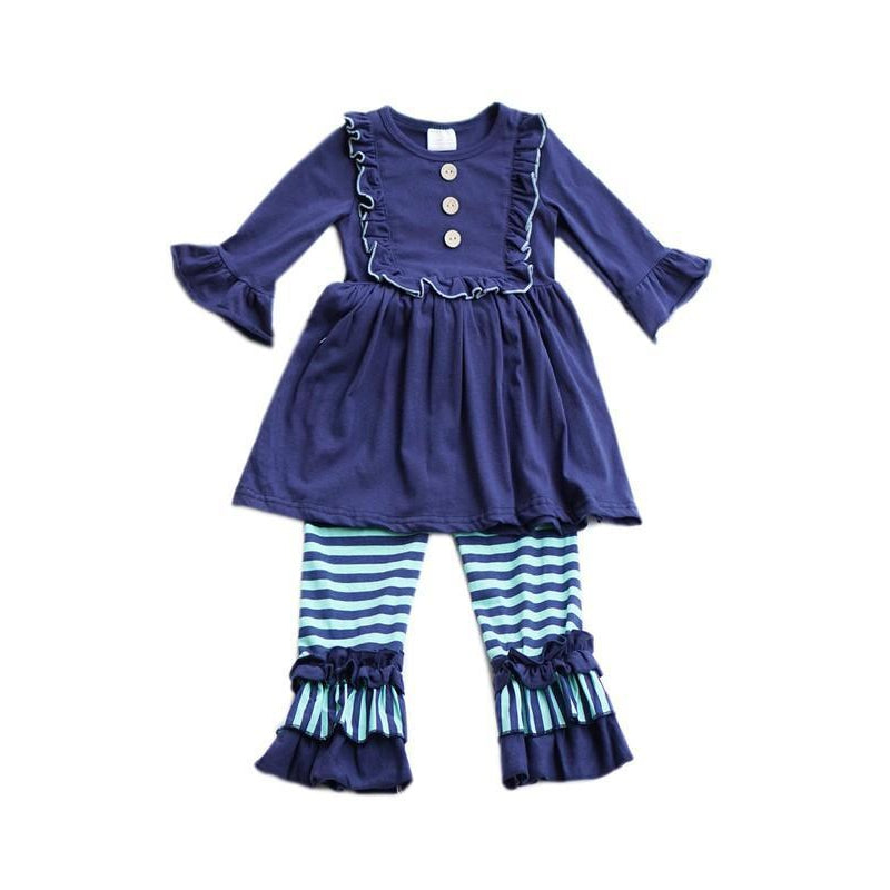 Eden Lifestyle, Baby Girl Apparel - Outfit Sets,  Navy Ruffle Set