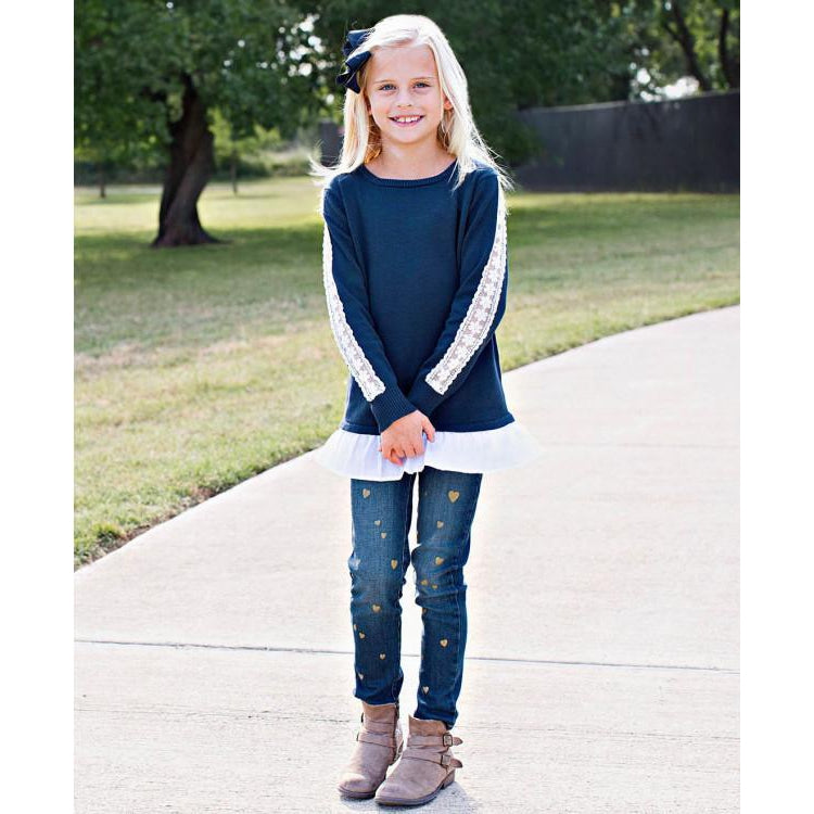 Ruffle Butts, Girl - Shirts & Tops,  Navy Ruffle Sweater