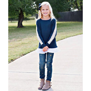 Ruffle Butts, Girl - Shirts & Tops,  Navy Ruffle Sweater