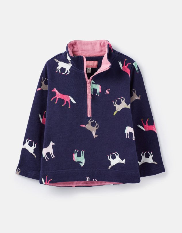 Joules, Girl - Sweaters,  Joules Navy Horses Fairdale Half Zip Sweater