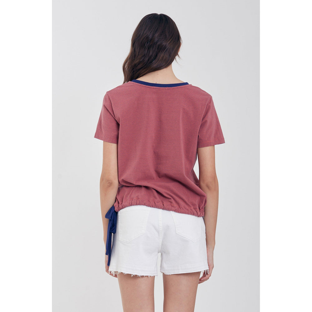 Another Love, Women - Shirts & Tops,  Noor Coral and Navy Stripe Top