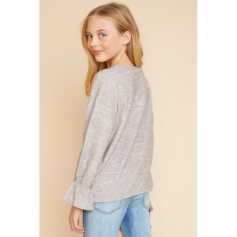 Hayden LA, Girl - Shirts & Tops,  Oatmeal Bell Sleeve