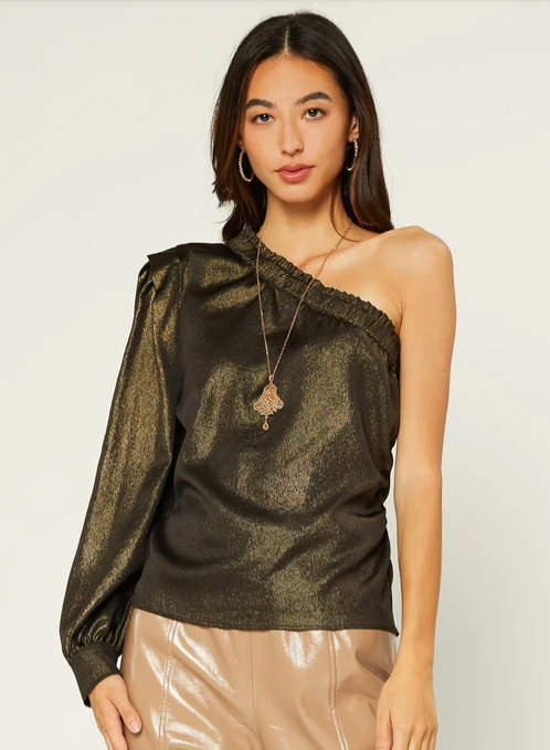 One shoulder metallic top clearance
