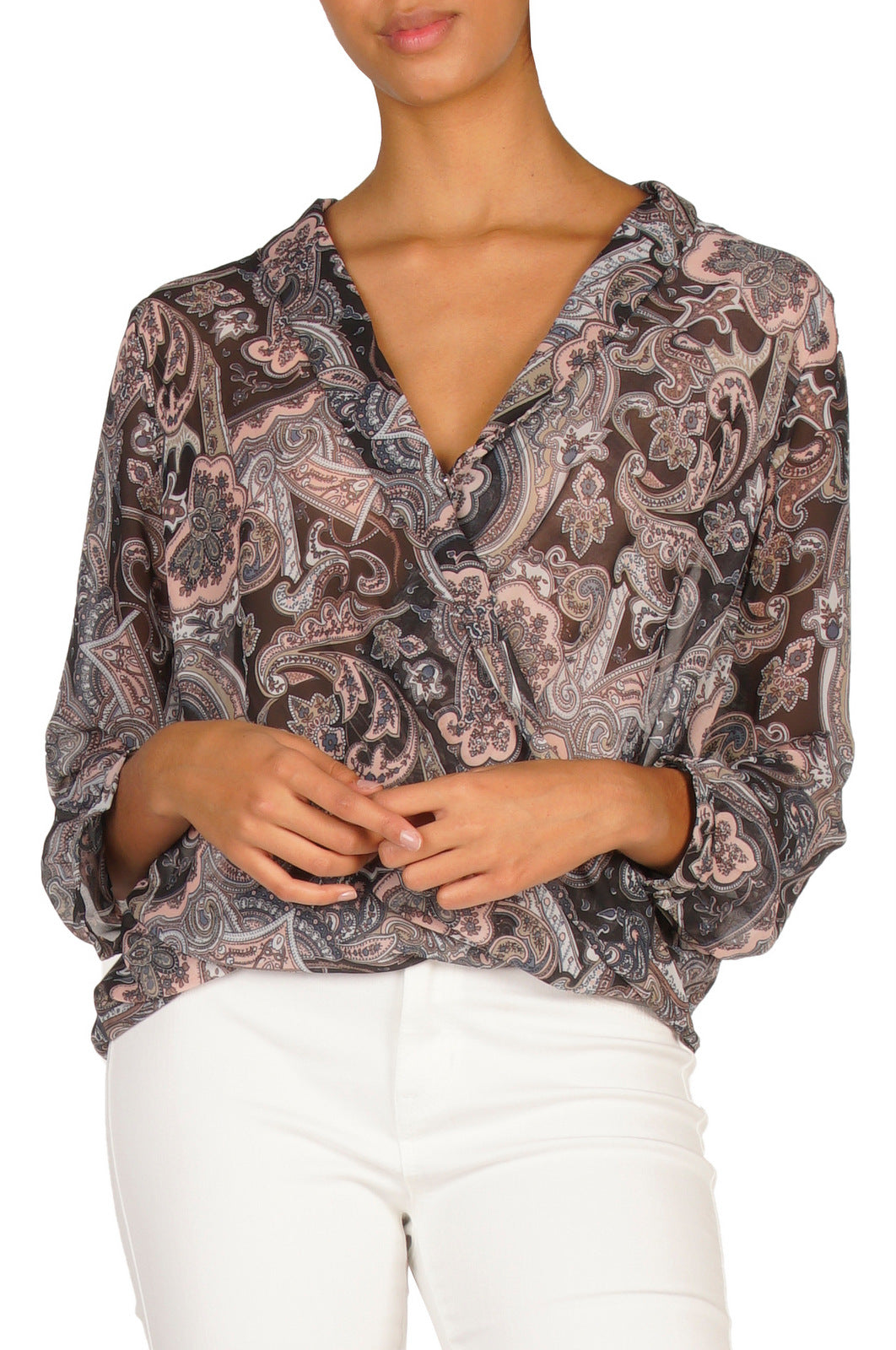 Elan International, Women - Shirts & Tops,  Grey Paisley Top