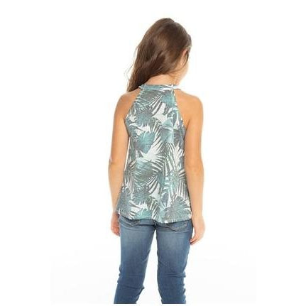 Chaser, Girl - Shirts & Tops,  Chaser Girls Vintage Jersey Flouncy High Neck Tank Palm Print