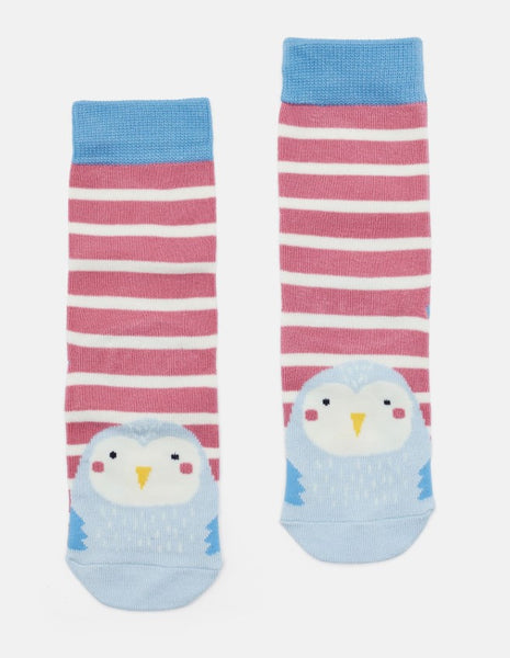 Joules Neat Feet Pink Stripe Owls Socks | Eden Lifestyle