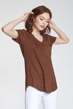 Another Love, Women - Shirts & Tops,  Phoenix Chocolate Suede V-Neck Top