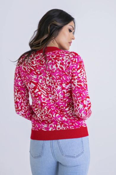 Leopard Puff Sleeve Sweater - Eden Lifestyle