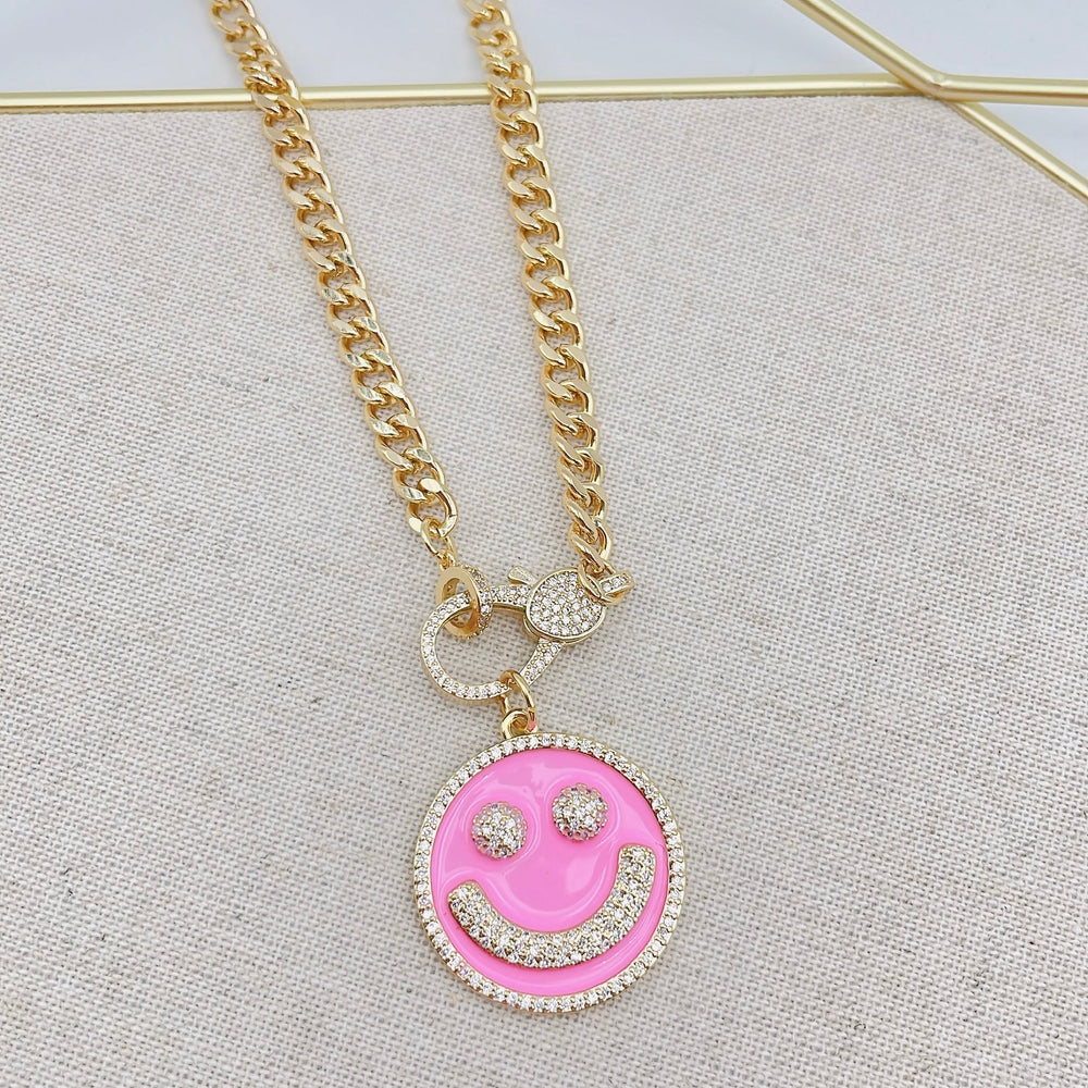 Pink Pave Smiley Necklace - Eden Lifestyle