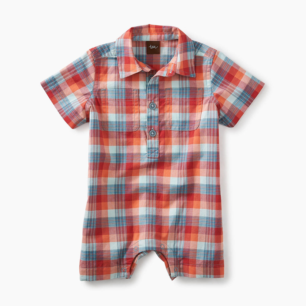 Tea Collection, Baby Boy Apparel - Rompers,  Plaid Buttoned Romper