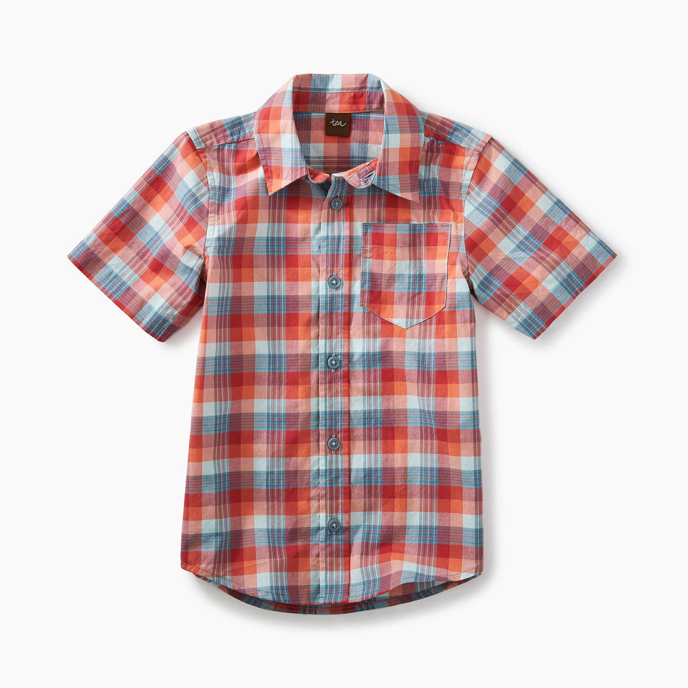 Tea Collection, Boy - Shirts,  Plaid Short Sleeve Button Shirt