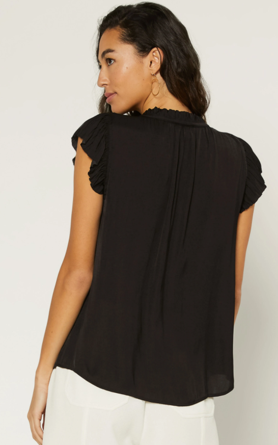 Margot Black Pleated Sleeve Blouse - Eden Lifestyle