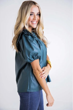 Karlie, Women - Shirts & Tops,  Pleather Ruffle Puff Sleeve Top