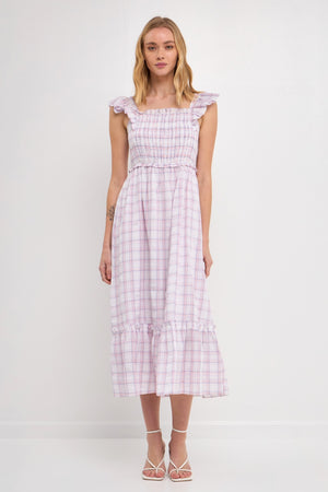 Lilac Plaid Midi Dress - Eden Lifestyle