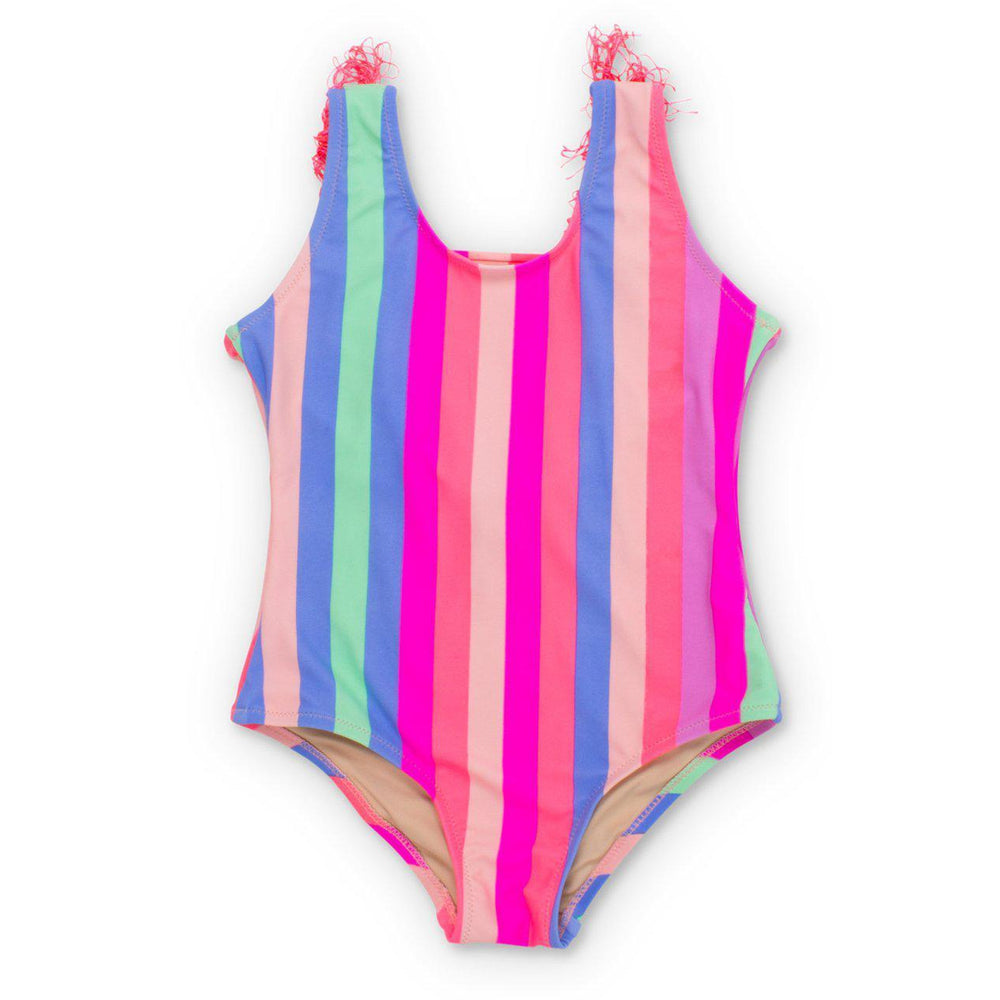 Shade Critters, Girl - Swimwear,  Chasing Rainbows Stripe Scoop Swimsuit w/Fringe