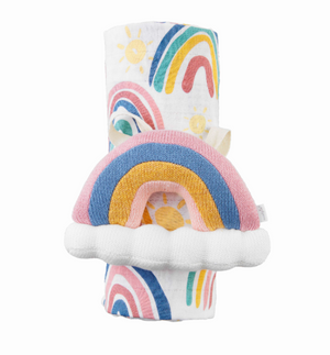 Mud Pie Rainbow Swaddle Blanket and Rattle - Eden Lifestyle