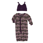 KicKee Pants, Baby Girl Apparel - Pajamas,  KicKee Pants - Layette Gown Converter & Knotted Hat -Raisin Grape Vines
