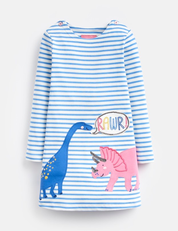 Joules, Girl - Dresses,  Joules Blue Dino Kaye Applique Dress