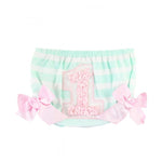 Ruffle Butts, Baby Girl Apparel - Bloomers,  Aqua Stripe Sateen Birthday RuffleButt