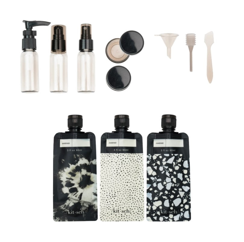 Refillable Ultimate Travel 11pc Set - Black & Ivory - Eden Lifestyle